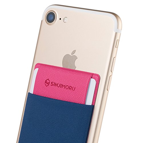 Sinjimoru Secure Card Holder for Back of Phone, Stretchy Fabric Cell Phone Wallet Stick On Credit Card Case for iPhone & Android. Sinji Pouch Flap Navy - color: Navy