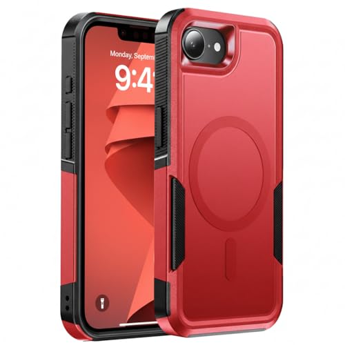 Magnetic for iPhone 17e Case Rugged Dual-Layer Shockproof Red | Military-Grade Heavy Duty Protection, Fit for Magsafe, Matte Finish Scratch Resistant Anti-Fingerprint Anti-Slip Phone Cover - color: Red