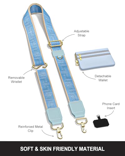Nipichsha Crossbody Phone Strap with Wallet, Clip and Go Strap for Phone - color: Blue Great Wall