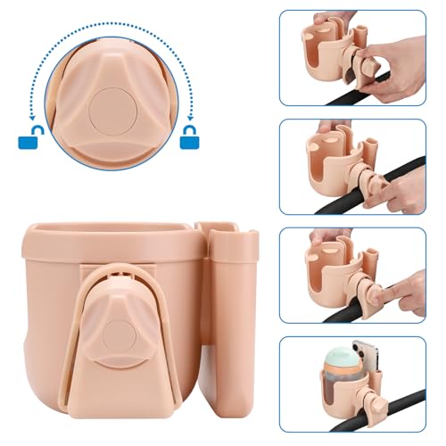 Accmor Stroller Cup Holder with Phone Holder, Bike Cup Holder, Universal Cup Holder for Uppababy Nuna Strollers, 2-in-1 Drinks Holder for Walker, Wheelchair, Scooter - color: All Pink