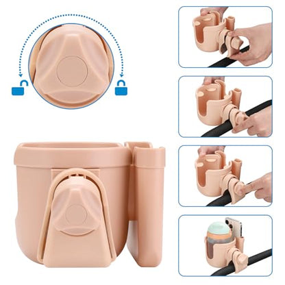 Accmor Stroller Cup Holder with Phone Holder, Bike Cup Holder, Universal Cup Holder for Uppababy Nuna Strollers, 2-in-1 Drinks Holder for Walker, Wheelchair, Scooter - color: All Pink