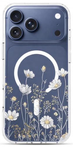 Ranz Clear Floral Phone Case for iPhone 17 Pro – Transparent Magnetic Flower Case for Women Girls, Slim Shockproof Protective Cover Luxury Aesthetic Case - Elegant Daisy Gold Floral - color: Elegant Daisy Gold Floral, size: iPhone 17 Pro