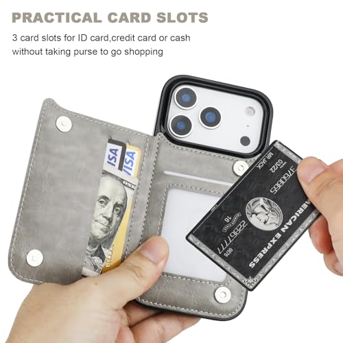 ONETOP for iPhone 17 Pro Wallet Case with Credit Card Holder,Gray | Kickstand,ID/Cash Holder,Case Wallet with Card Slots,Double Magnetic Clasp,Durable PU Leather Shockproof Cover for Women Men - color: Gray