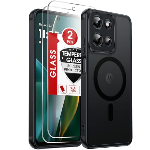 LeYi for Motorola Moto-G-2025 [MagSafe Fit] Slim Matte Translucent, Black | Moto G 2025 Phone Case with [2 Packs] Screen Protector, Raised Camera Guard Smooth Soft-Touch Funda para Cell G5G 2025 - color: Black, size: Moto G 5G 2025 (6.7 Inch)