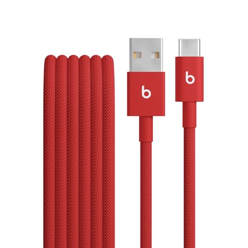 Beats USB-A to USB-C Woven Cable Fast Charging Durable and Tangle-Free Design Compatible Charger for Apple & Android Devices (1.5 m, 5 ft) - Rapid Red - color: Rapid Red, size: 5 ft, style: USB-A to USB-C