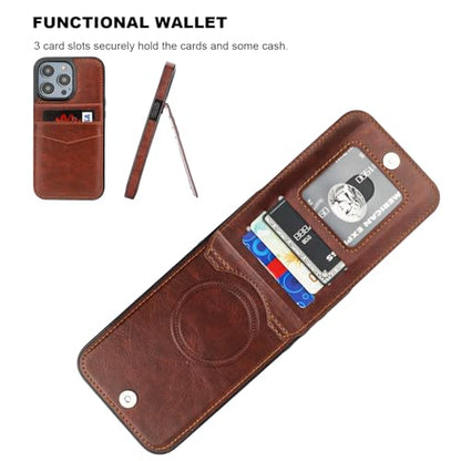KIHUWEY for iPhone 14 Pro Max Wallet Case Card Holder for MagSafe, Brown | Wireless Charging, RFID, Flip PU Leather, Magnetic Clasp, Kickstand, Heavy Duty Protective Cover - color: Magsafe for Brown