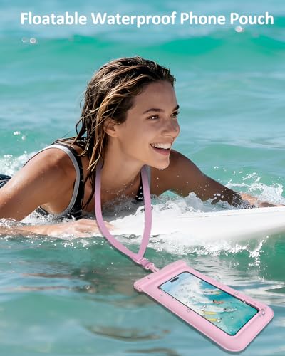Floating Waterproof Phone Pouch, Up to 8.3", 2 Pack - Pink | Touchscreen, IP68 Waterproof Phone Case, Adjustable Lanyard, Fits All Phones - Kayak Beach Cruise Ship Travel Essentials - color: Pink