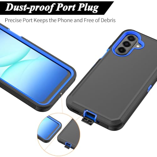 Rugged Phone Case for Samsung Galaxy A18/A17 | Belt Clip Holster & Kickstand Heavy Duty Shockproof Protective Full Body Case (Black+Blue) - color: Black+Blue