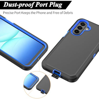 Rugged Phone Case for Samsung Galaxy A18/A17 | Belt Clip Holster & Kickstand Heavy Duty Shockproof Protective Full Body Case (Black+Blue) - color: Black+Blue