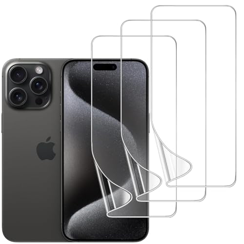 3 Pack TPU Screen Protector for iPhone 15 Pro Max, Self-Healing HD Clear Soft Flexible Hydrogel Film Compatible with iPhone 15 Pro Max 6.7" - Scratch-Resistant, Bubble Free, Easy Installation - size: iPhone 15 Pro Max