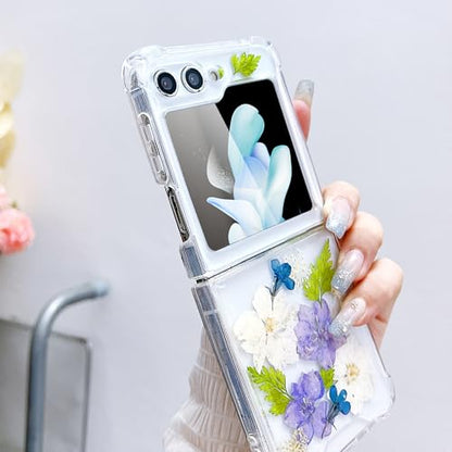 Compatible with Samsung Galaxy Z Flip 6 Case/Flip 7 FE Case Flower | Clear Dried Pressed Flowers Women Girls Soft TPU Shockproof Phone Cover - color: TPU/Flower white green, size: Samsung Galaxy Flip 6/Flip 7 FE