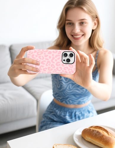 Jusy Magnetic Cheetah Phone Case for iPhone 16 Pro Max,Pink Leopard | Compatible with MagSafe,Cute Aesthetic Tortoise Shell Design,TPU and PC Protective Shockproof Cover - color: Pink Leopard