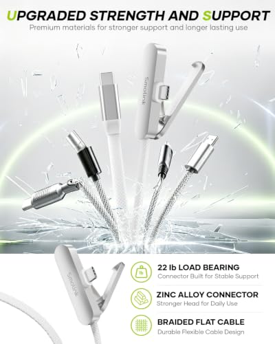 Smolink USB C to USB C Cable with Invisible Phone Stand, Right Angle, 10FT - color: White-10Ft