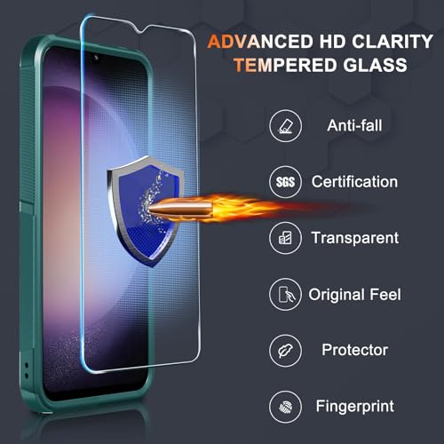 Case for Samsung Galaxy A15 5G, Full Body Heavy Duty Rugged Shockproof Protective Phone Cover with Lanyard Strap, Tempered Glass Screen Protector and Camera Lens Cover, Dark Green | Rugged Shockproof Protective Phone Case with Lanyard Strap,Tempered Glass