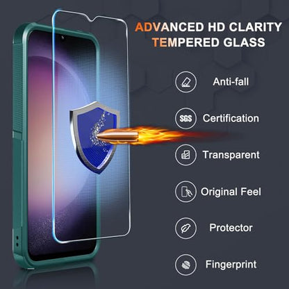 Case for Samsung Galaxy A15 5G, Full Body Heavy Duty Rugged Shockproof Protective Phone Cover with Lanyard Strap, Tempered Glass Screen Protector and Camera Lens Cover, Dark Green | Rugged Shockproof Protective Phone Case with Lanyard Strap,Tempered Glass