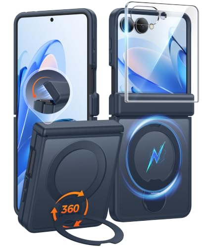 FNTCASE for Samsung Galaxy Z Flip 8 Case with 360 Spin Magnetic Stand | Compatible for Magsafe,Full Hinge Protection,Screen Protector,Translucent Matte Grade Shockproof Protective Cover Deep Blue - color: Deep Blue, size: For Samsung Galaxy Z Flip 8 6.9 I