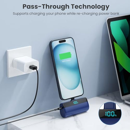 [2-Pack]Mini Portable Charger for iPhone 17/16/15,Upgraded 5500mAh PD Fast Charging USB C Power Bank,Travel Essentials Battery Pack for iPhone 17/17 Pro Max /Air/16/15 Series Galaxy Android-Black+Blue - color: Black+Blue