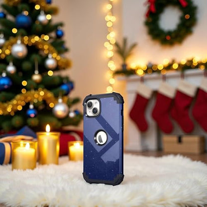 IDweel for iPhone 15 Case with Screen Protector for Men,Luxury 3 in 1 Shockproof Slim Fit Hybrid Heavy Duty Hard PC Cover Soft Silicone Bumper Full Body Anti-Fingerprint Case,Glitter Blue Black - color: Glitter Blue Black