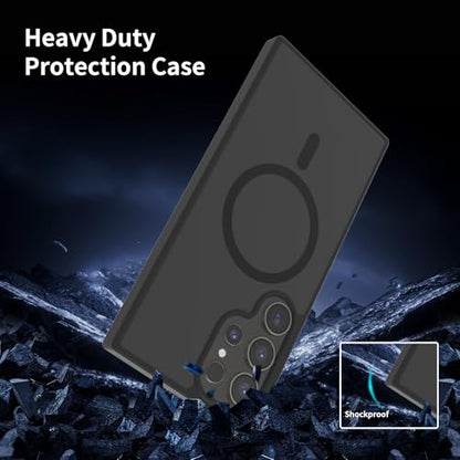 for Samsung Galaxy S24 Ultra Case Magnetic, [Compatible with Magsafe] 6.8 Inches Slim Fit Heavy Duty Protection Wireless Charging TPU and PC Shockproof Anti-Slip Protective Phone Cover, Black - color: Black Magnetic