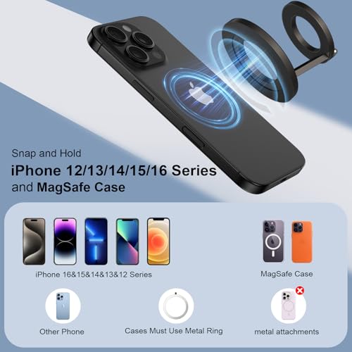 Magnetic Phone Ring Grip Holder for MagSafe Magnet Phone Stand Finger Ring - color: Black