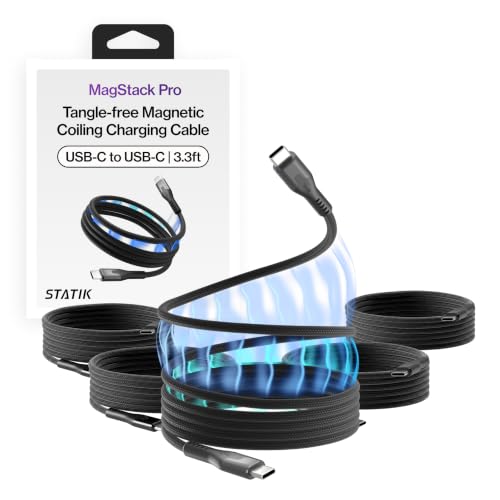 Statik MagStack Pro USB C to USB C Coiling Magnetic Charging Cable,100W - color: Black, size: 3ft (5 Pack), style: USB-C to USB-C