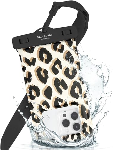 kate spade new york IP68 Floating Waterproof Phone Pouch - City Leopard | Stylish Touchscreen Floating Waterproof Phone Case w/Crossbody Lanyard - Fits All Phones -Beach Cruise Ship Travel Essentials - color: City Leopard