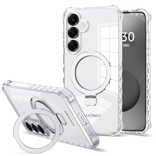Compatible with Clear Samsung Galaxy S24 Plus/S25 Plus Case 6.7'' with Magnetic Ring Stand [Compatible with Mag-Safe] Military-Grade Wave Frame Phone Case for S24 Plus/S25 Plus, Clear - color: Clear, size: Samsung Galaxy S24 Plus /Samsung Galaxy S25 Plus