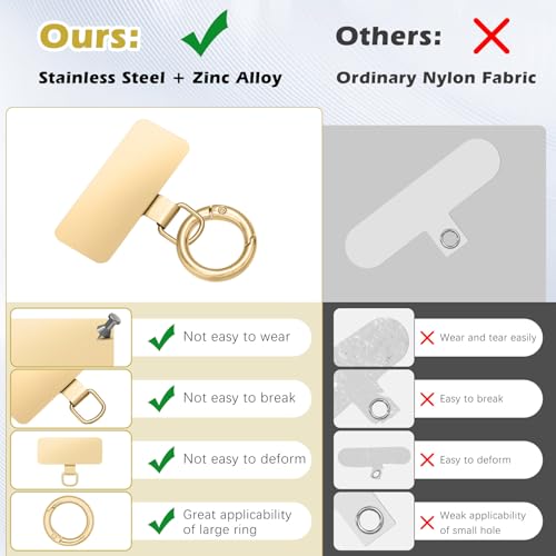MoKo 2pcs Phone Tether Tab, Stainless Steel Cell Phone Lanyard Pads - color: Gold