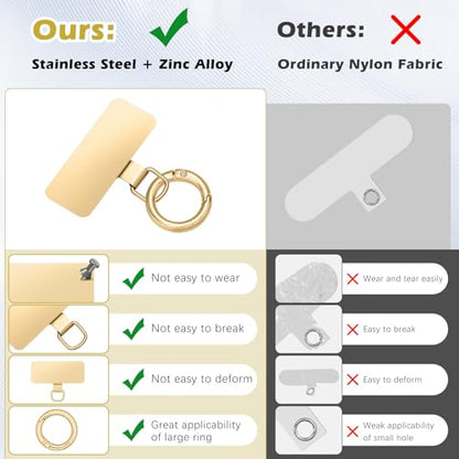 MoKo 2pcs Phone Tether Tab, Stainless Steel Cell Phone Lanyard Pads - color: Gold