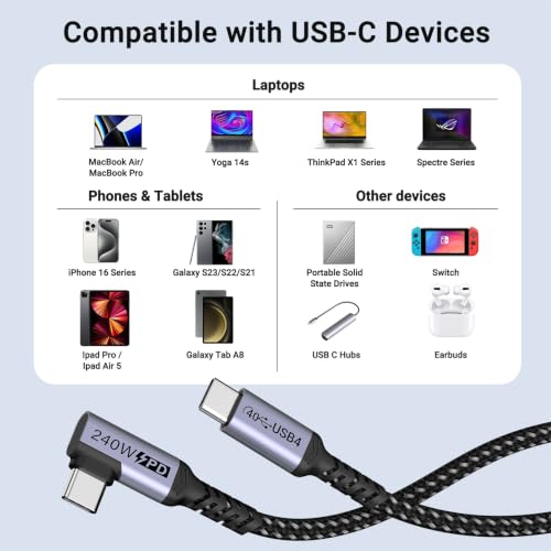Short USB 4 Cable Right Angle 1.5FT 2 Packs, 240W Fast Charging - size: 240w - 1.5ft, 1.5ft