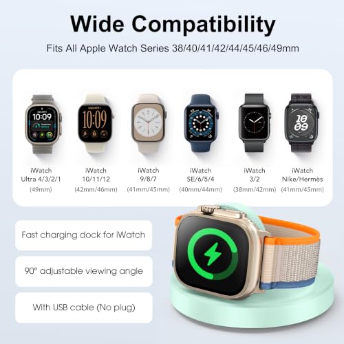 Upgraded for Apple Watch Charger, Foldable Travel Fast Charging Dock - color: Mint Green, size: USB A