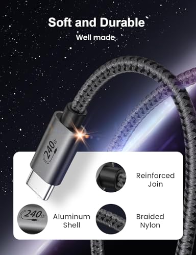 XAOSUN 240W USB C to USB C Cable, USB C 2.0 Fast Charging Cable, Grey 15FT - size: 15FT