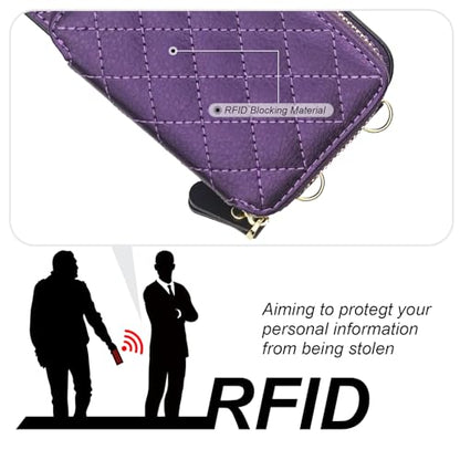 Bocasal Crossbody Wallet Case Card Holder for iPhone 13, Dark Purple | RFID Blocking PU Leather Zipper Handbag Purse, Kickstand Flip Folio Case with Card Slots Holder Wrist Strap Lanyard 6.1 Inch - color: Dark Purple