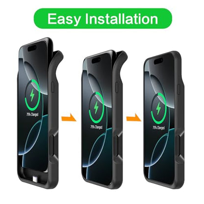 Battery Case for iPhone 16 Pro, Upgraded 10000mAh Rechargeable Portable Charging Case with Wireless Charging Compatible for iPhone 16 Pro (6.3 inch) with Carplay Battery Pack Charger Case (Black) - size: iPhone 16