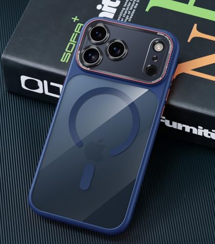 Magnetic for iPhone 17 Pro Max Case with Integrated Camera Protection, [Seamless Work with Magsafe] [Camera Control Button] Transparent Blue Hard PC Back + Soft TPU Bumper Phone Case 6.9", Navy Blue - color: Navy Blue Clear