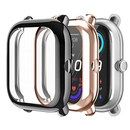 Fintie 3 Packs Case Compatible with Amazfit Bip U Pro/S/Lite/1S/GTS 2 Mini - color: Black+Clear+Rose Gold