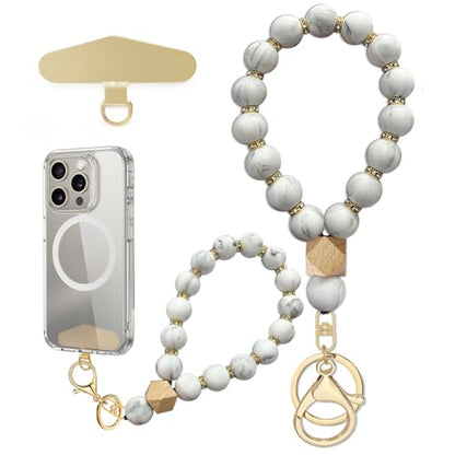 Silicone Beaded Phone Wrist Strap, Phone Bracelet Strap with Tether Tab Elastic Hands Free Wristlet Strap - color: Resin White