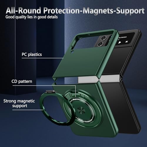 Magnetic Case for Samsung Galaxy Z Flip 4, [Compatible with MagSafe] Military Grade Shockproof Slim fit Samsung Z Flip 4 Phone Case with Magnetic Ring Kickstand, Green… - color: Green, size: Samsung Galaxy Z Flip 4
