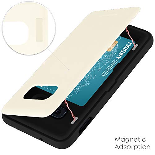 GOOSPERY Magnetic Door Bumper Compatible with Galaxy S10e, Card Holder Wallet Case Easy Magnet Auto Closing Protective Dual Layer Sturdy Phone Back Cover - White - color: White, size: Galaxy S10E