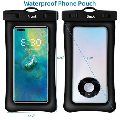Waterproof Bag Set IPX8 2 Pcs: Black 9.8" Clear Fanny Pack & 7" Waterproof Phone Pouch, Floating Phone Case, Water Proof Dry Bag with Adjustable Strap for Beach Swim Kayak Boat Cruise Essentials - color: Black fanny pack + Phone pouch 7"
