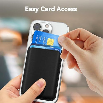Magnetic Wallet Cell Phone Card Holder for Phone Case with Mag-Safe | Stronger Magnetic RFID Leather Phone Wallet Stick on Series of iPhone 17/16/15/14/13/12 and Pro/Promax, Dark - color: Black, size: 1 Pack