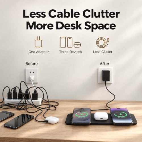 ZealSound Wireless Charging Pad for 3 Devices for iPhone 17/16/15 & Samsung