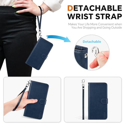 TUCCH Detachable 2-in-1 Case Wallet for iPhone 17e 16e (6.1"), Dark Blue | 4 Card Slots, RFID Blocking, Wireless Charging, Viewing Stand, Wrist Strap, PU Leather, Shockproof TPU, Magnetic, Flip Cover - color: Dark Blue