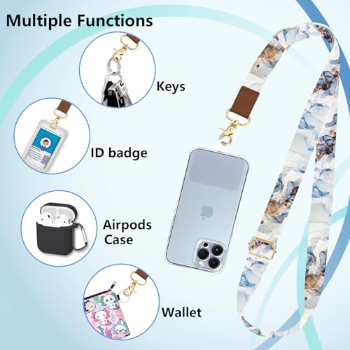 Phone Lanyard Wrist Strap Crossbody Adjustable, Cell Phone Lanyard for Around The Neck Shoulder Wristlet Strap - color: Blue Grey Marble