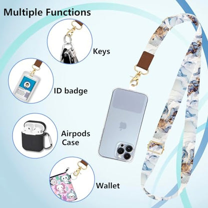 Phone Lanyard Wrist Strap Crossbody Adjustable, Cell Phone Lanyard for Around The Neck Shoulder Wristlet Strap - color: Blue Grey Marble
