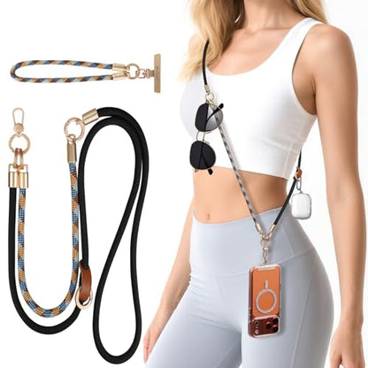 memumi Anti-Theft Phone Lanyard Crossbody for iPhone & Android, 3-in-1 Neck & Wrist Strap, 66 lbs Pull-Tested, Universal Phone Strap for Travel, Work & Night Out, Black - color: Black