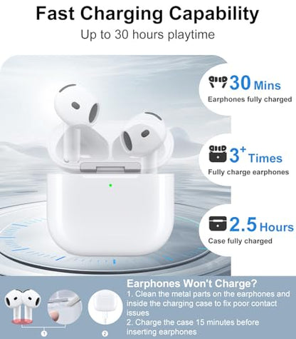 Wireless Charging Case Compatible with AirPods 4,with Gray Cloth (C Port) | Replacement Case with Bluetooth Pairing Sync Button, Earbuds Not Included