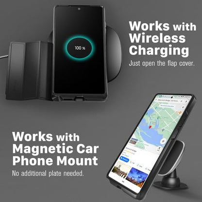 VENA vCommute for Samsung Galaxy S25 Ultra Wallet Case, Black | Military-Grade Drop Protection, Premium Leather Magnetic Flap Cover, Hidden Card Holder, RFID Blocking, Multi-Angle Kickstand - color: Black, size: S25 Ultra