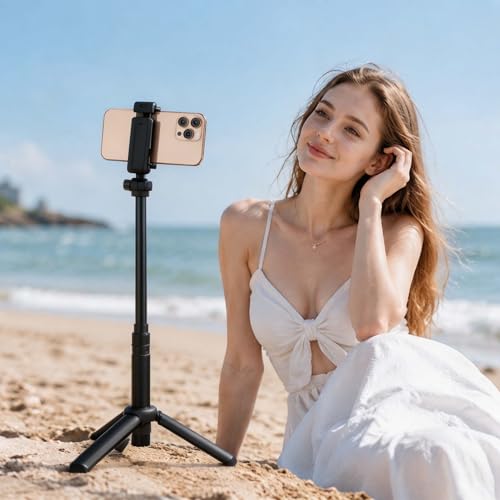 Mini Foldable Selfie Stick Tripod Stand, 360° Rotatable Portable Travel Phone Holder, Universal Smartphone Mount for Self‑Shooting & Live Streaming-Black - color: Black