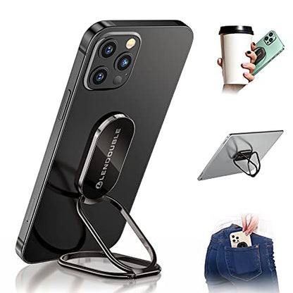 Phone Ring Holder Finger Kickstand, Ultra-Thin Metal Hand Grip, Black - color: Adhesive- Black